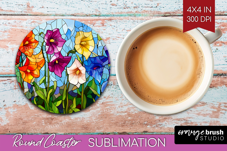 Stained Glass Round Coaster - Flowers Coaster PNG