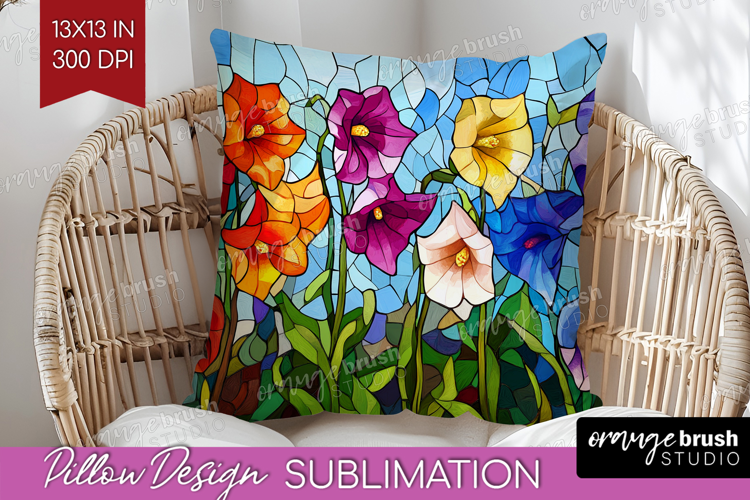 Stained Glass Pillow Sublimation - Flowers Pillow Cover PNG
