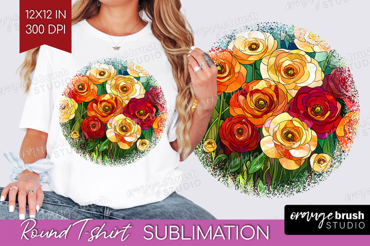 Stained Glass Round Tshirt Background - Flowers PNG