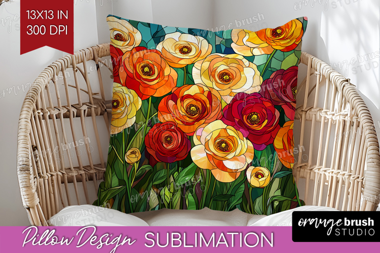 Stained Glass Pillow Sublimation - Flowers Pillow Cover PNG