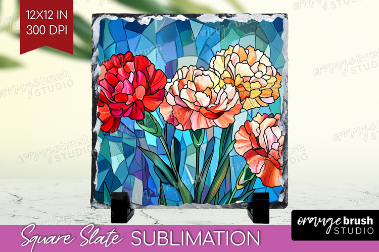 Stained Glass Slate PNG - Flowers Square Slate Sublimation