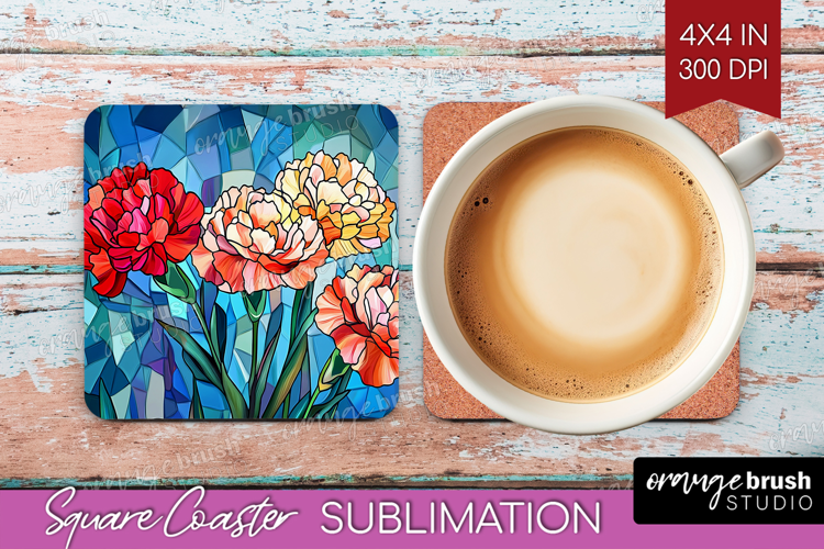 Stained Glass Square Coaster - Flowers Coaster PNG
