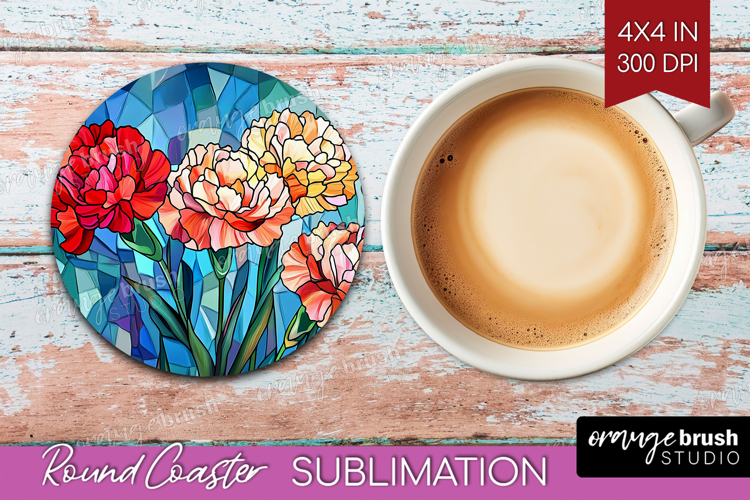 Stained Glass Round Coaster - Flowers Coaster PNG