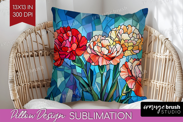 Stained Glass Pillow Sublimation - Flowers Pillow Cover PNG