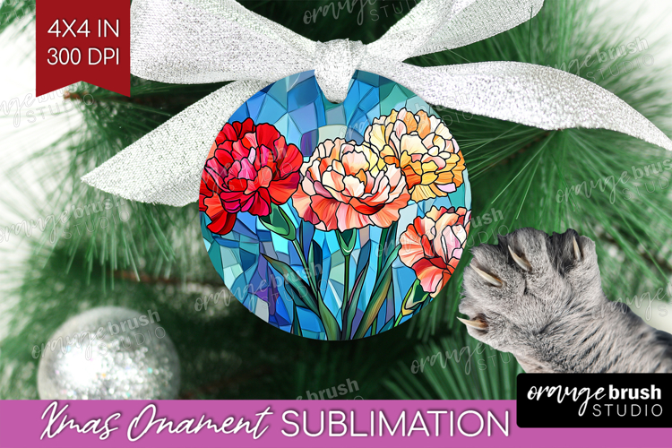 Stained Glass Ornament PNG - Flowers PNG Sublimation