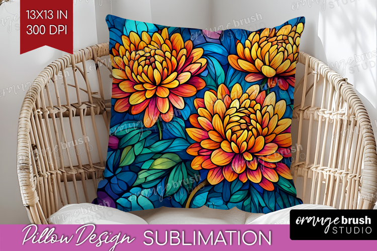 Stained Glass Pillow Sublimation - Flowers Pillow Cover PNG