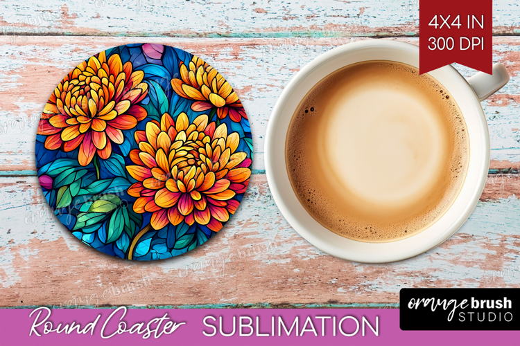 Stained Glass Round Coaster - Flowers Coaster PNG