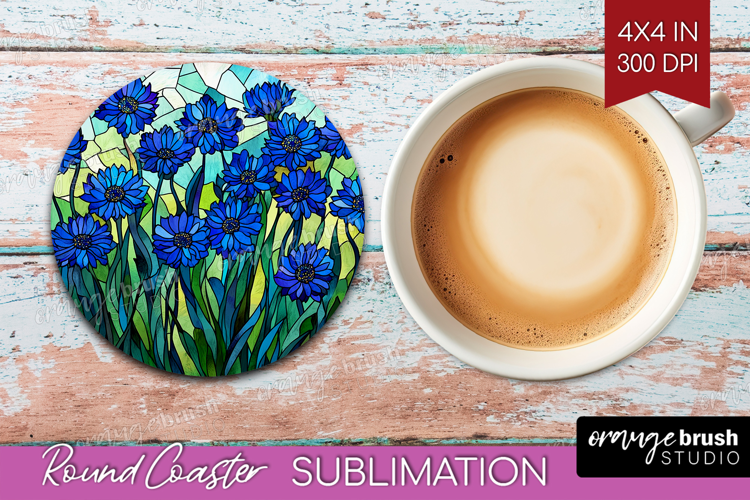 Stained Glass Round Coaster - Flowers Coaster PNG