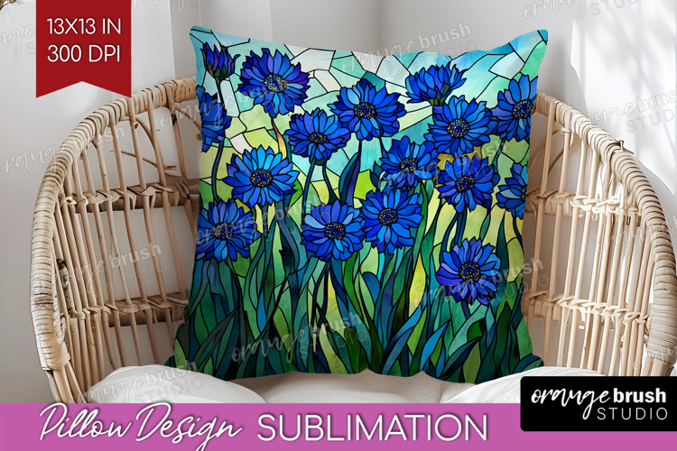 Stained Glass Pillow Sublimation - Flowers Pillow Cover PNG