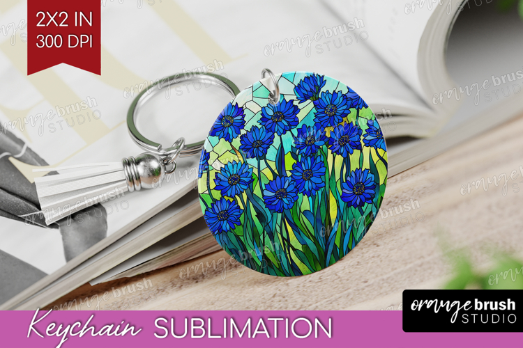 Stained Glass Keychain PNG - Flowers Keychain Sublimation