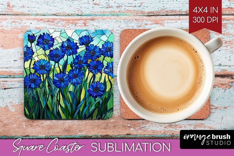 Stained Glass Square Coaster - Flowers Coaster PNG