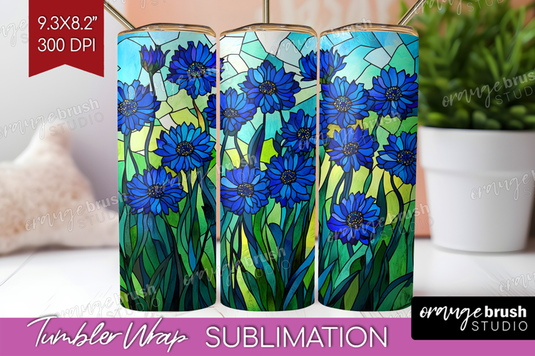 Stained Glass Tumbler Wrap - Flowers Tumbler PNG Sublimation