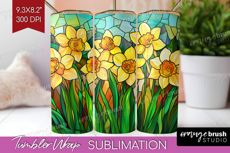 Stained Glass Tumbler Wrap - Flowers Tumbler PNG Sublimation