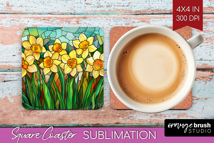 Stained Glass Square Coaster - Flowers Coaster PNG