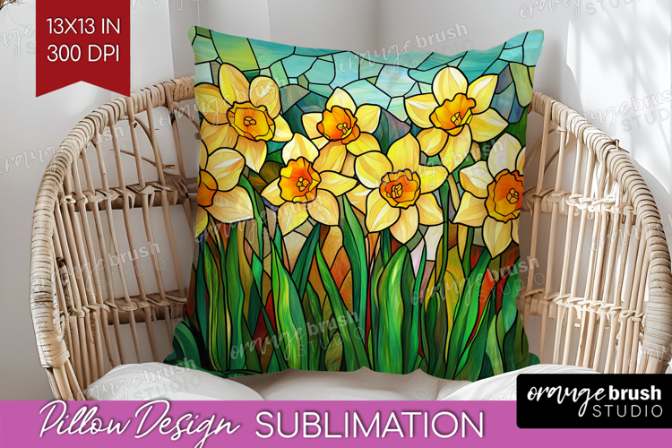 Stained Glass Pillow Sublimation - Flowers Pillow Cover PNG