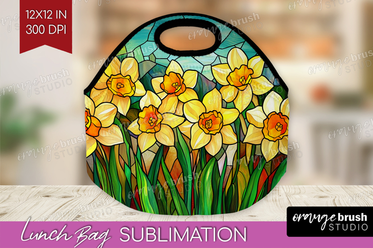 Stained Glass Lunch Bag - Flowers Lunch Bug PNG Sublimation
