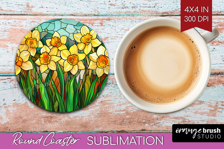 Stained Glass Round Coaster - Flowers Coaster PNG example image 1