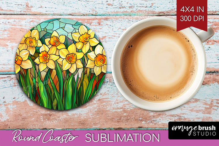 Stained Glass Round Coaster - Flowers Coaster PNG