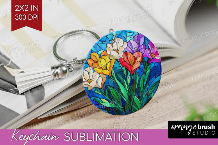 Stained Glass Keychain PNG - Flowers Keychain Sublimation