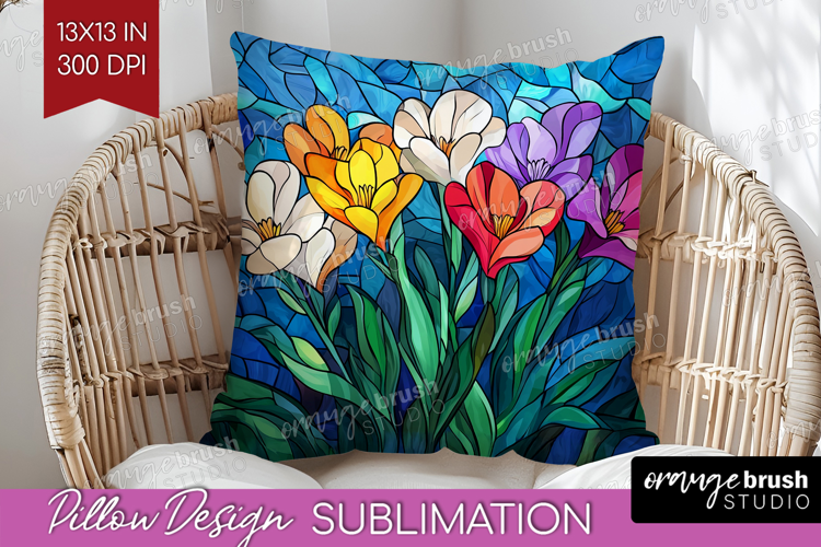 Stained Glass Pillow Sublimation - Flowers Pillow Cover PNG