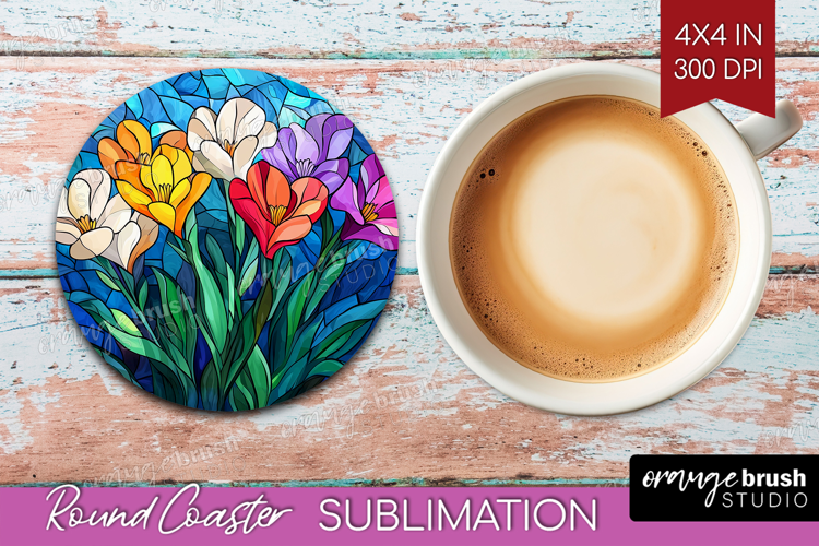 Stained Glass Round Coaster - Flowers Coaster PNG