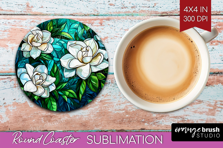Stained Glass Round Coaster - Flowers Coaster PNG