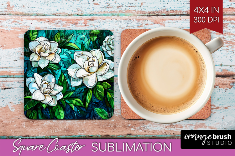 Stained Glass Square Coaster - Flowers Coaster PNG