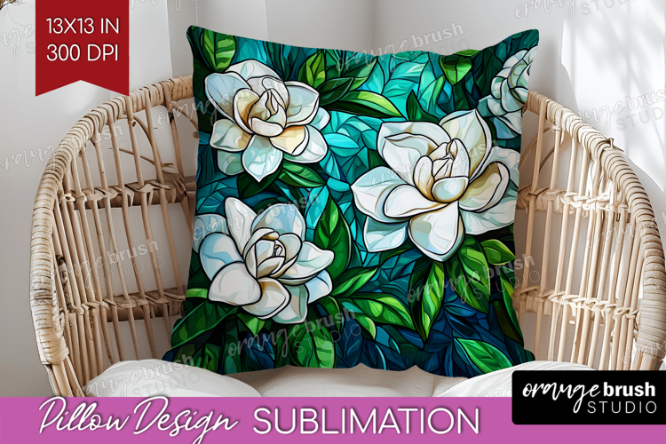 Stained Glass Pillow Sublimation - Flowers Pillow Cover PNG