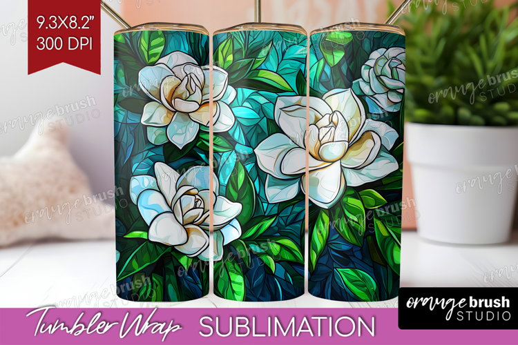 Stained Glass Tumbler Wrap - Flowers Tumbler PNG Sublimation