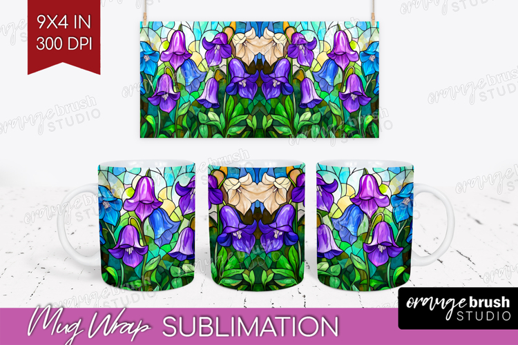 Stained Glass Mug Wrap - Flowers Mug PNG Sublimation