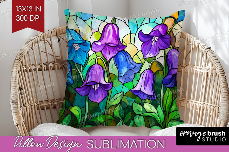 Stained Glass Pillow Sublimation - Flowers Pillow Cover PNG