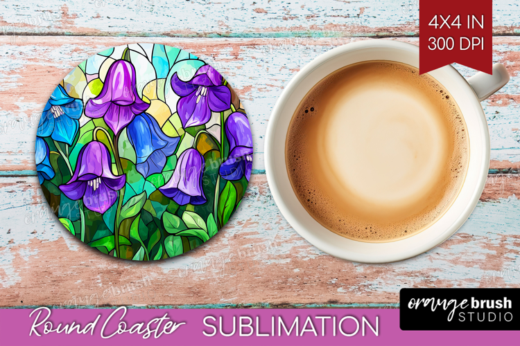 Stained Glass Round Coaster - Flowers Coaster PNG