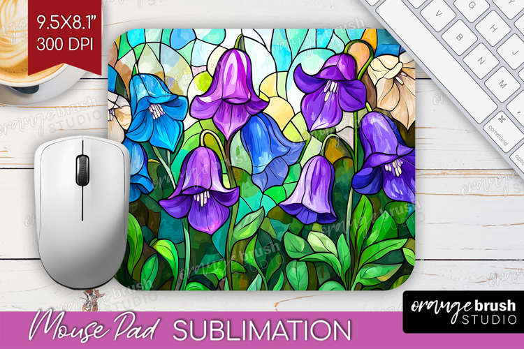 Stained Glass Mouse Pad Sublimation - Flowers Mousepad PNG