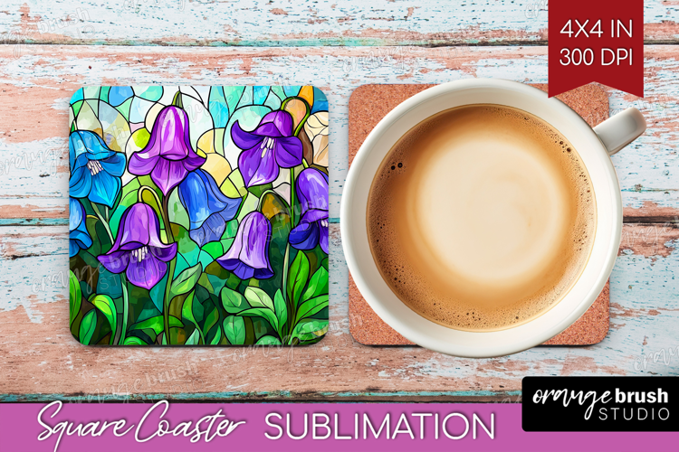 Stained Glass Square Coaster - Flowers Coaster PNG