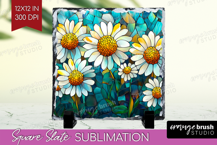 Stained Glass Slate PNG - Flowers Square Slate Sublimation