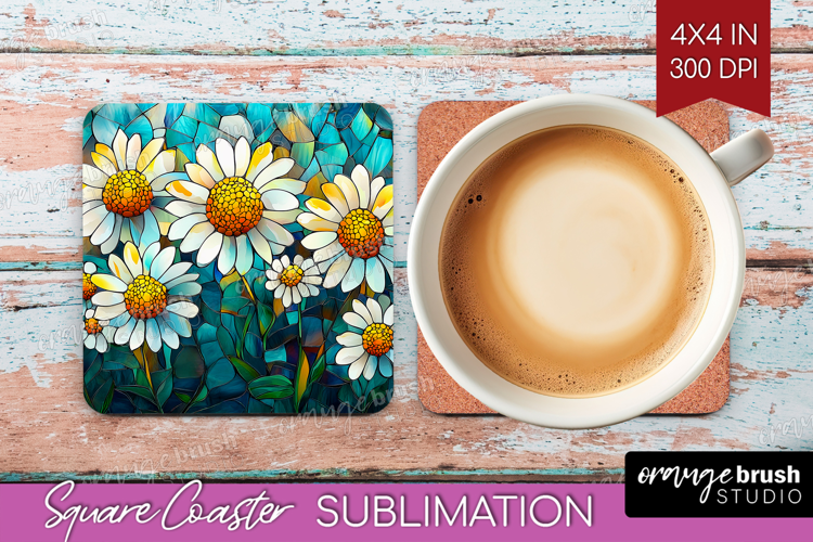 Stained Glass Square Coaster - Flowers Coaster PNG