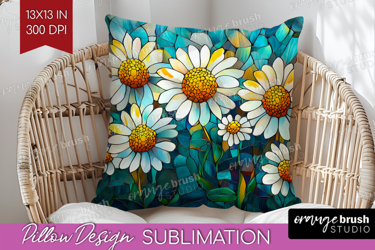 Stained Glass Pillow Sublimation - Flowers Pillow Cover PNG