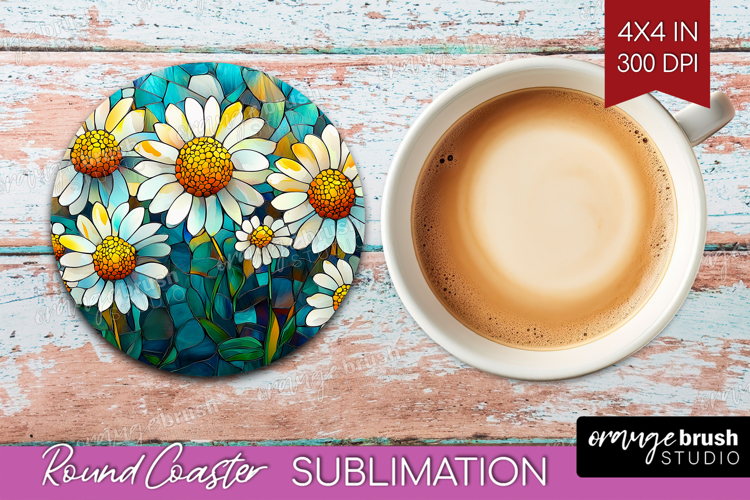Stained Glass Round Coaster - Flowers Coaster PNG