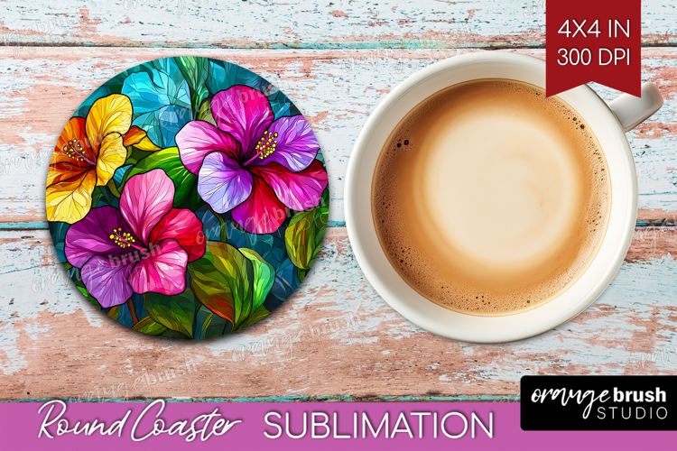 Stained Glass Round Coaster - Flowers Coaster PNG