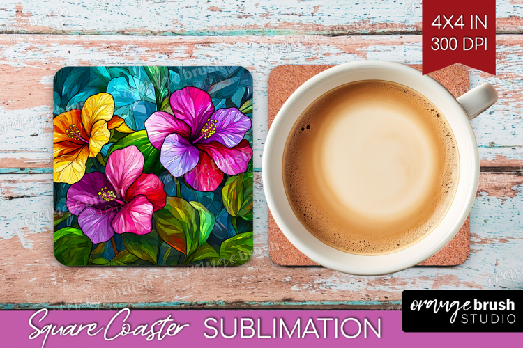 Stained Glass Square Coaster - Flowers Coaster PNG