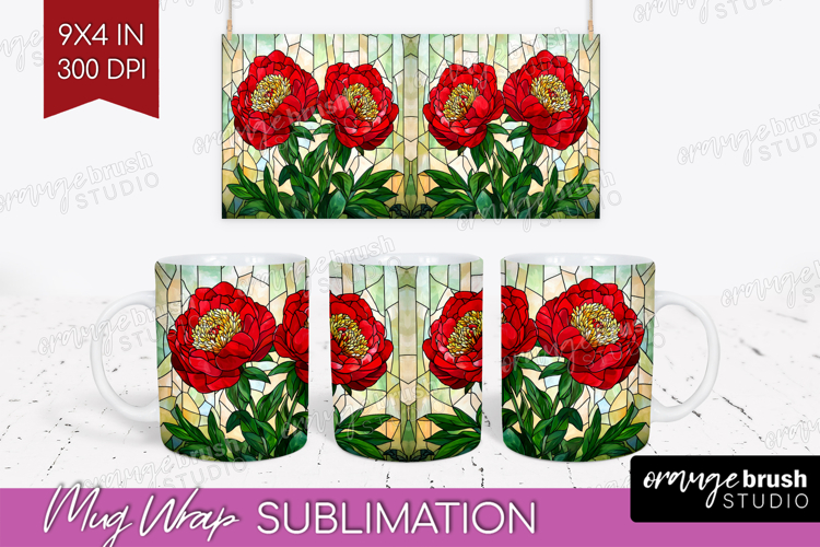 Stained Glass Mug Wrap - Flowers Mug PNG Sublimation