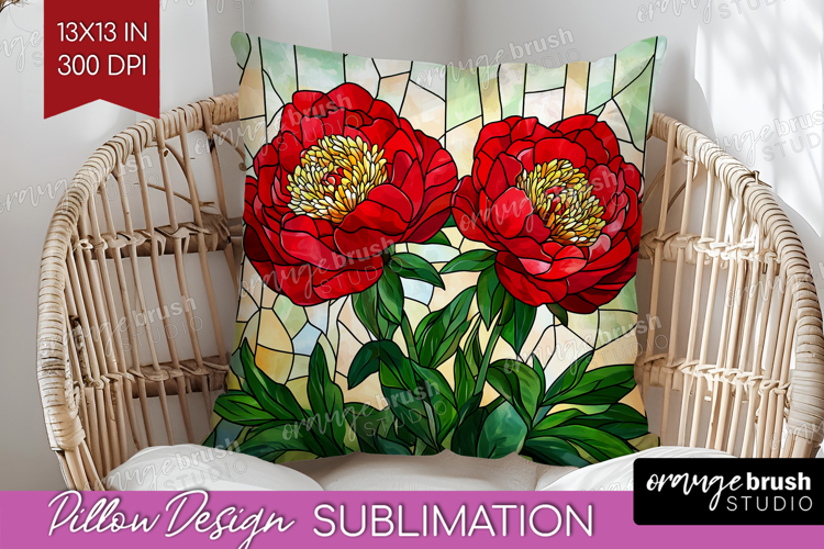 Stained Glass Pillow Sublimation - Flowers Pillow Cover PNG