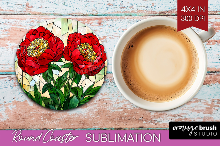 Stained Glass Round Coaster - Flowers Coaster PNG