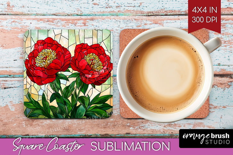 Stained Glass Square Coaster - Flowers Coaster PNG