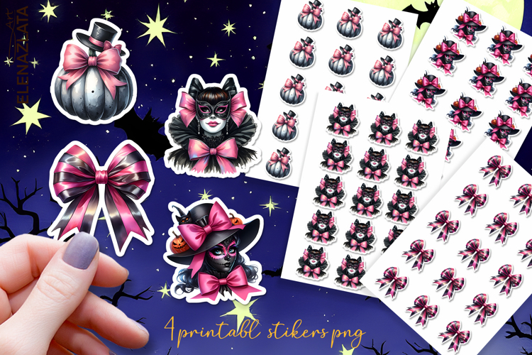 Halloween Stickers, pink bow Stickers