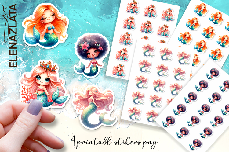 Cute Mermaid Cartoon Sticker Printable sticker sheet