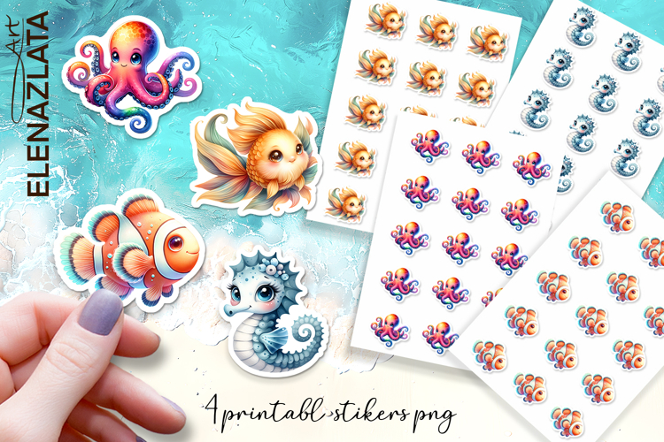 Stickers Under sea world. Childrens stickers