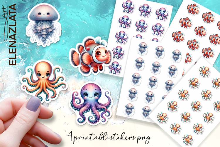 Stickers Under sea world. Childrens stickers