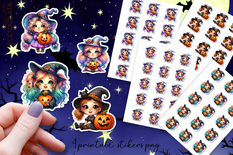 Halloween witch Stickers, neon cute witch pumpkin Stickers