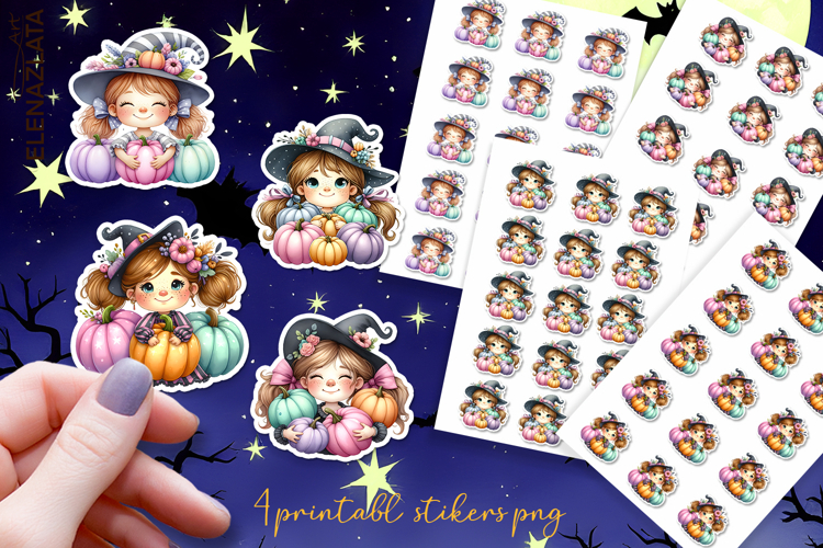 Halloween witch Stickers, neon cute witch pumpkin Stickers